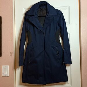 Dawn Levy Women's Navy Trench Coat with  Black Accents